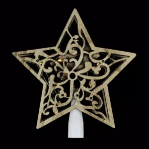 Northlight 10 in. Lighted Battery Operated Wooden Star Christmas Tree Topper in Clear Lights