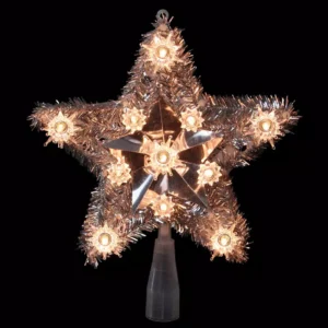 Northlight 9 in. Lighted Silver Tinsel Star Christmas Tree Topper in Clear Lights