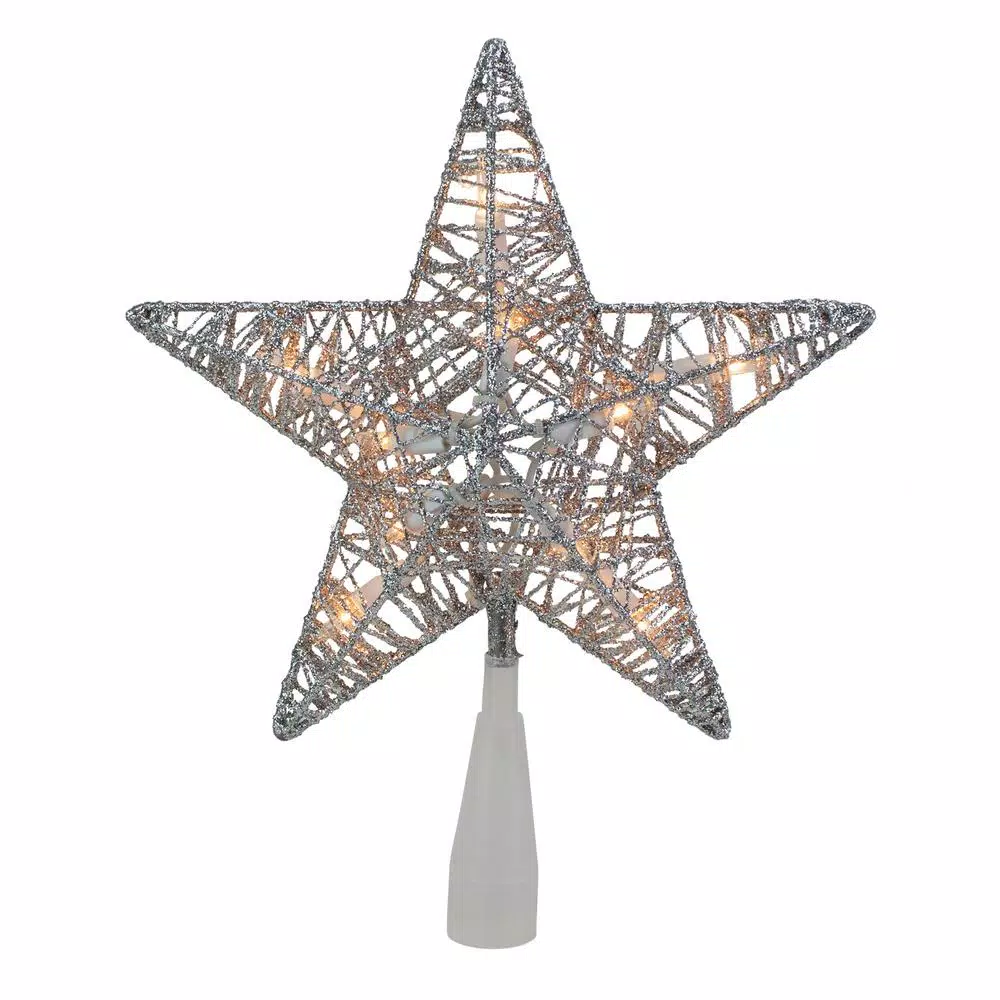 Northlight 9.5 in. Lighted 5 Point Silver Wire Star Christmas Tree Topper with Clear Lights