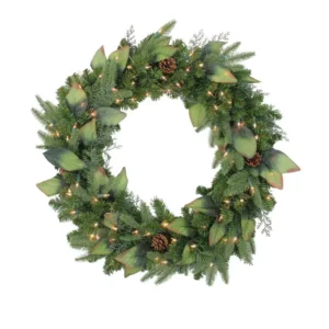 Northlight 30 in. Pre-Lit Mixed Winter Pine Artificial Christmas Wreath with Clear Lights