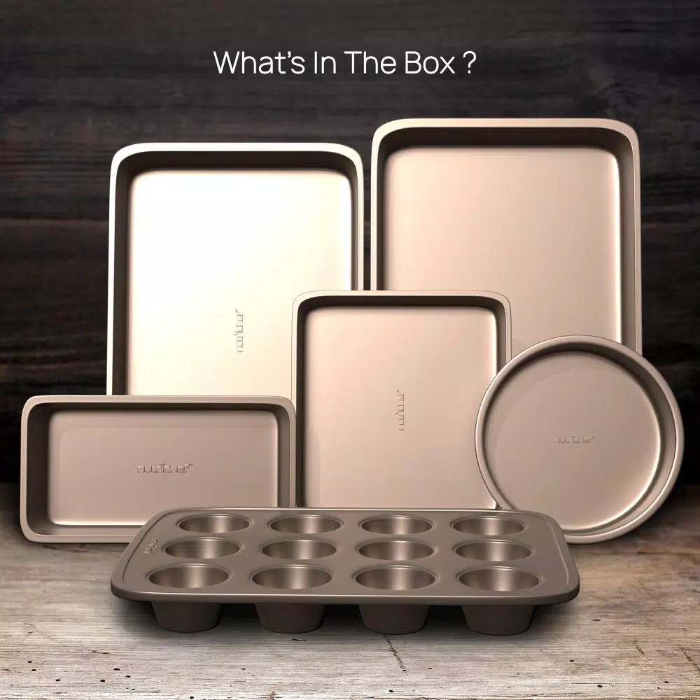 NutriChef 6-Pieces Kitchen Oven Baking Pans - Non-Stick Bake Tray Sheet Bakeware Set