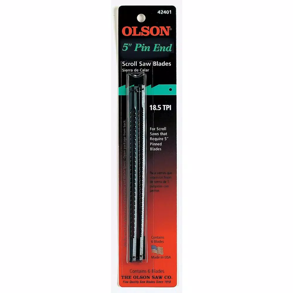 Olson Saw 5 in. L Pin End x 0.070 in. W x 0.010 in. T with 18.5 TPI High Carbon Steel Scroll Saw Blade