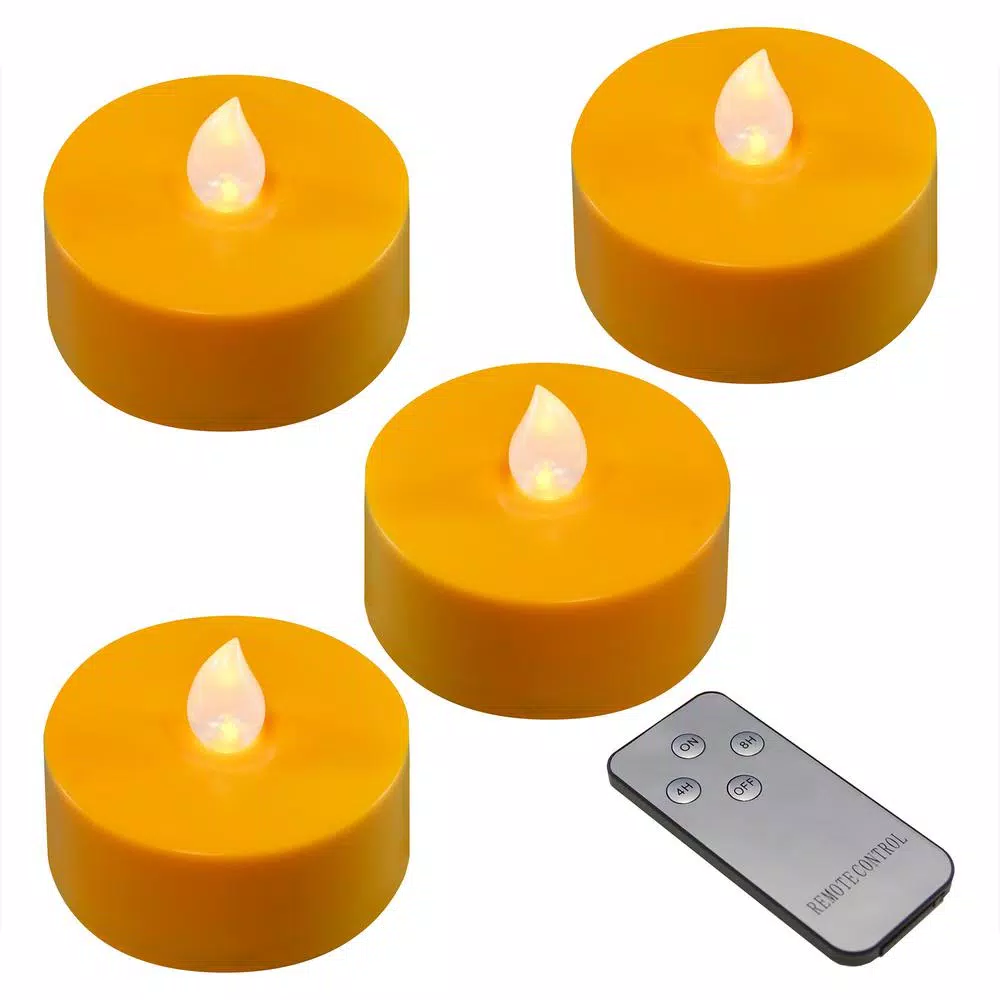 LUMABASE Battery Orange Operated Extra Large Tea Lights with Remote Control and 2-Timers (4-Count)