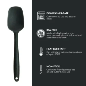 Ovente Premium Silicone BPA-Free, Spatula, Stainless Steel Core 500F Heat-Resistant, Non-Stick, Dishwasher Safe, (SP2001B)