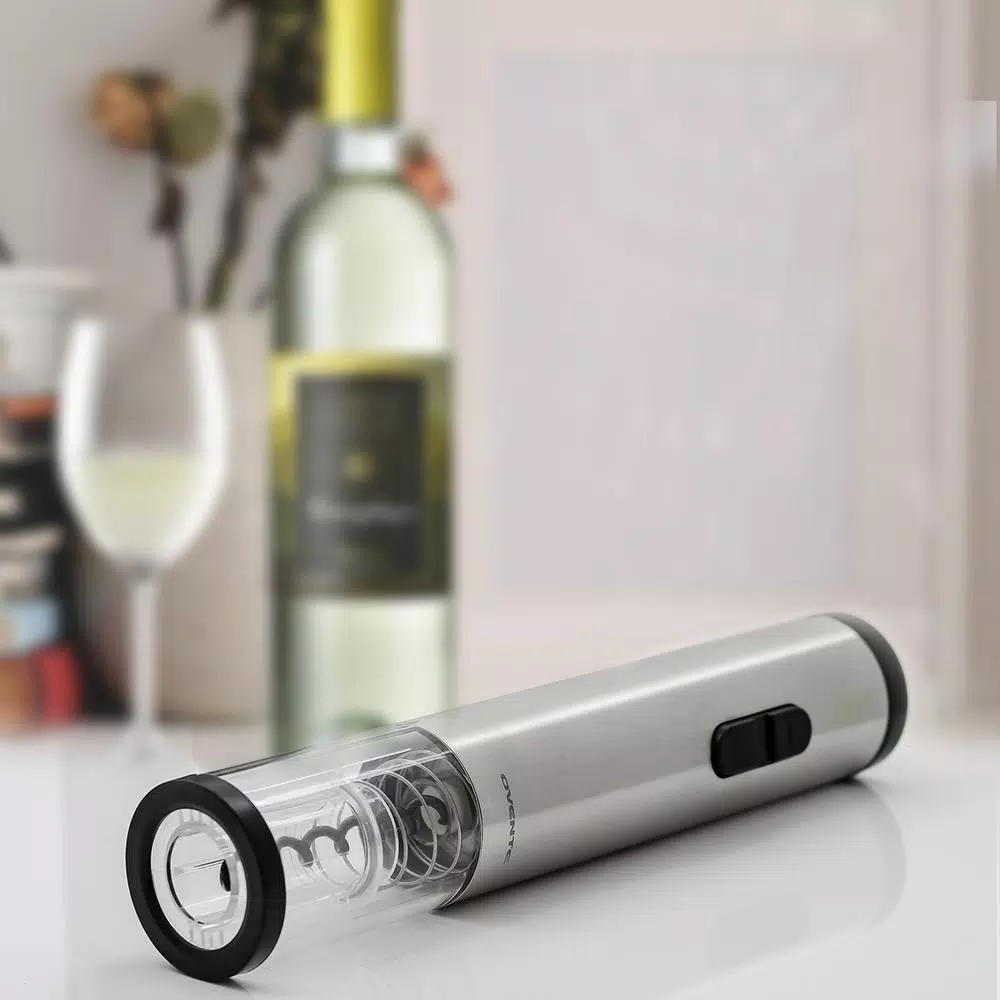Ovente Modern Silver Wine Opener with Foil Cutter, LED, Cordless Stainless Steel (WO1381S)