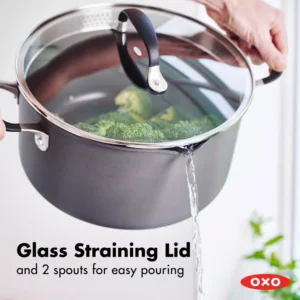OXO Good Grips 6 qt. Hard-Anodized Aluminum Nonstick Stock Pot in Gray with Glass Lid