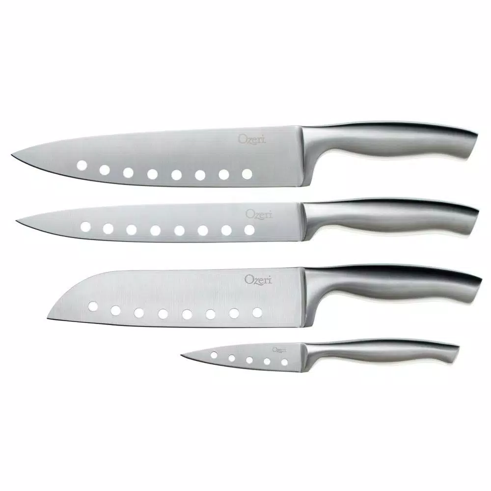 Ozeri 5-Piece Stainless Steel Knife and Sharpener Set, with Japanese Stainless Steel Slotted Blades