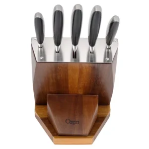 Ozeri 6-Piece Japanese Stainless Steel Knife Block Set with Rotating Knife Block and Tablet Holder