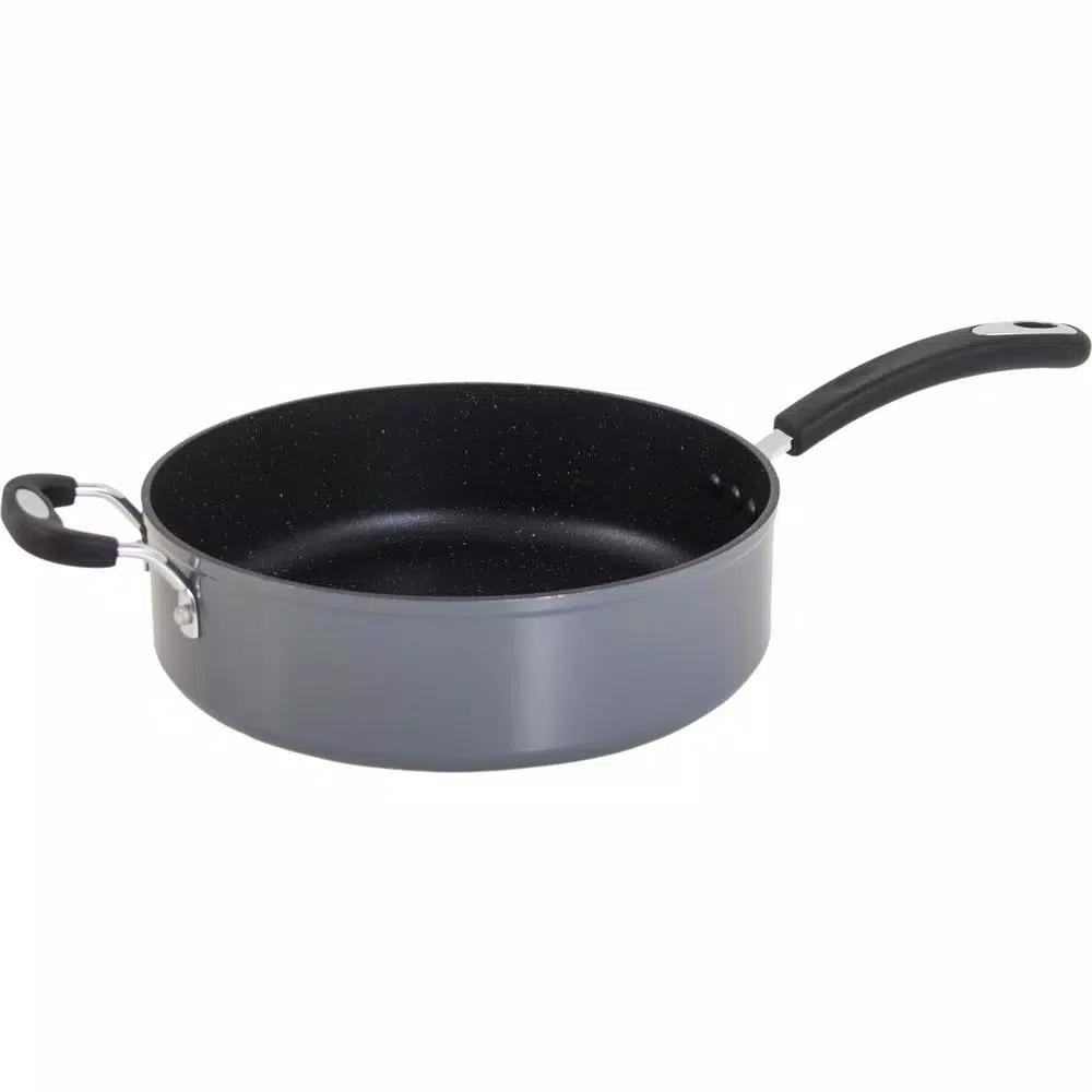 Ozeri Stone Earth 5.3 qt. Aluminum Ceramic Nonstick Sauce Pan in Granite Gray with Glass Lid