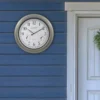 La Crosse Technology 18-Inch Indoor/Outdoor Classic Plastic Pewter Atomic Analog Clock with Thermometer & Hygrometer