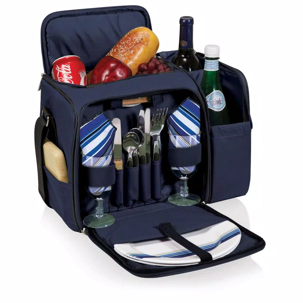 Picnic Time Malibu Navy Wood Picnic Cooler Tote