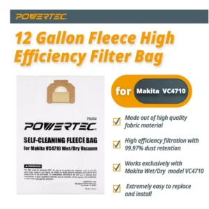 POWERTEC Self-Cleaning Fleece Bag Replacement for Makita VC4710 Wet/Dry Vacuum (5-Pack)