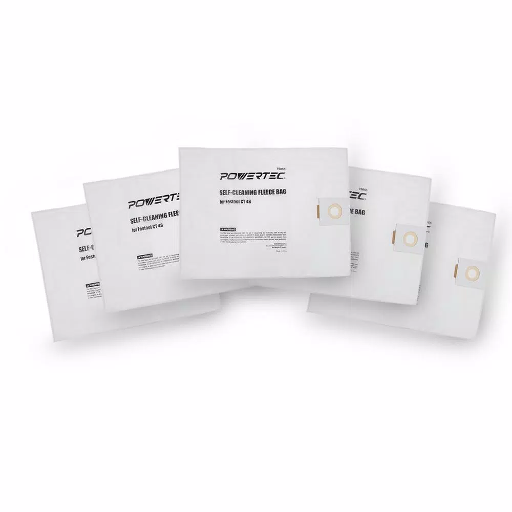 POWERTEC Self-Cleaning Fleece Bag Replacement for Festool CT 48 (5-Pack)