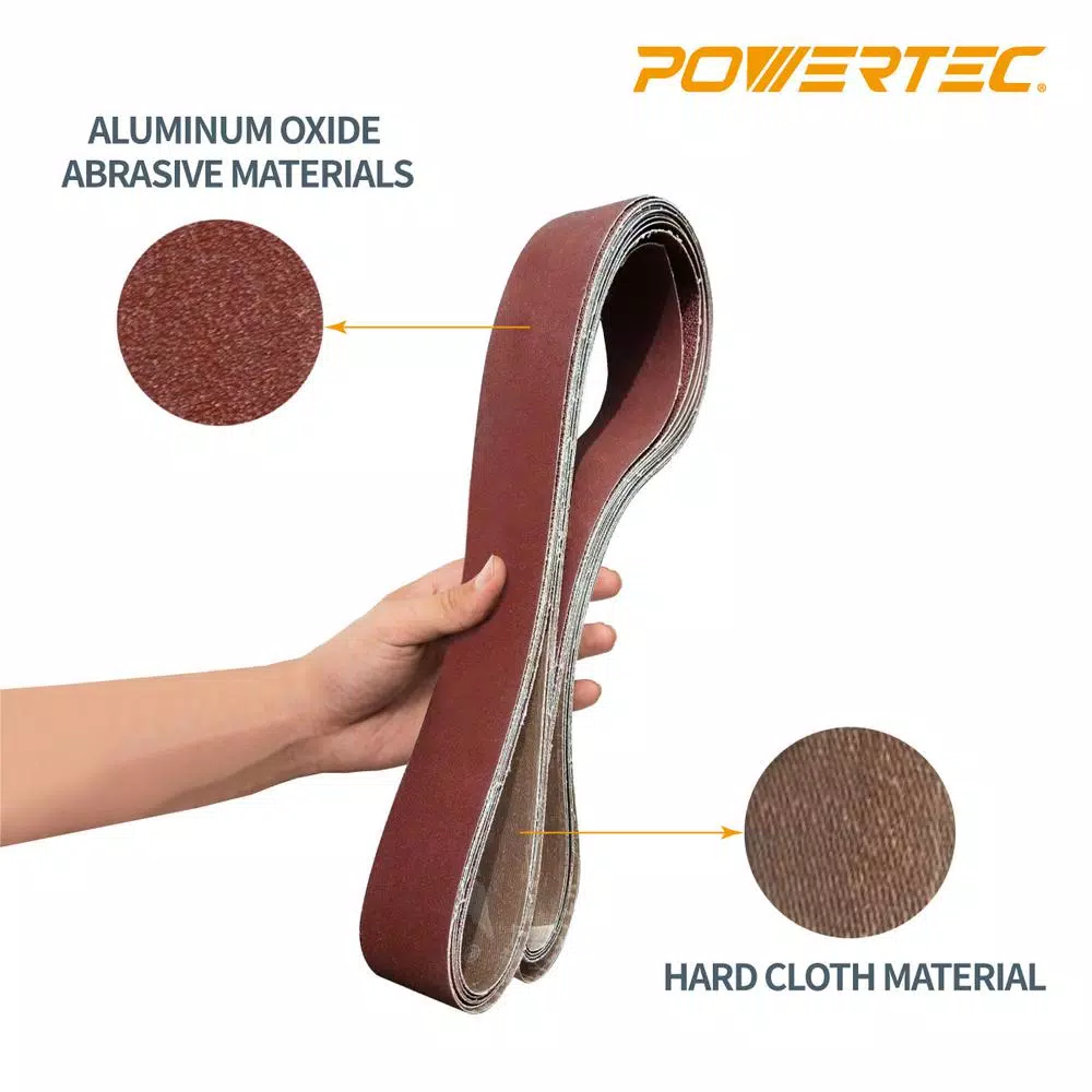 POWERTEC 2 in. x 72 in. 40-Grit Aluminum Oxide Sanding Belt (10-Pack)