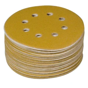 POWERTEC 5 in. A/O Hook and Loop 8-Hole Sanding Disc Assortment Grits in Gold (100-Pack)