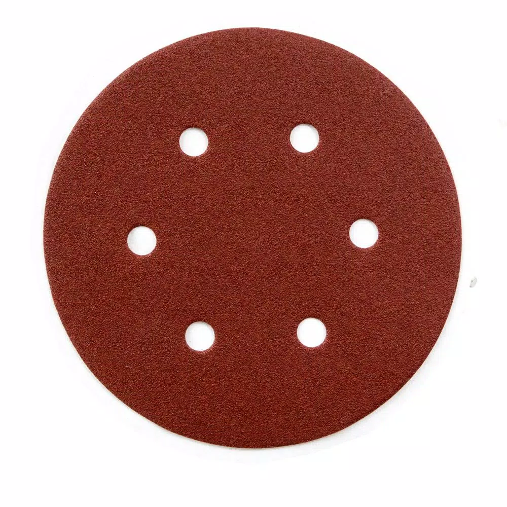 POWERTEC 6 in. A/O Hook and Loop 6 Hole Disc Assortment 40-Grit, 80-Grit, 120-Grit, 220-Grit and 320-Grit in Red (100-Pack)