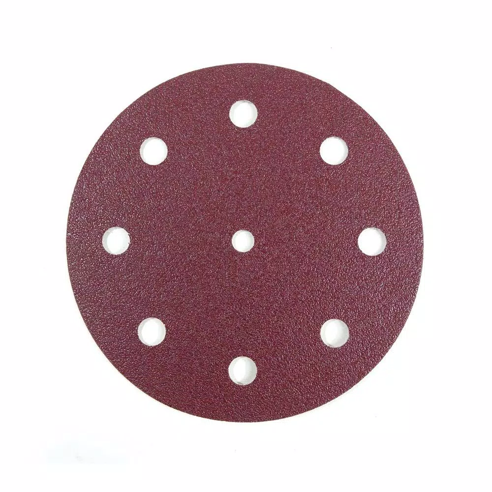 POWERTEC 125 mm 240-Grit 9-Hole A/O Hook and Loop Disc for Festool RO 125/ETS 125 Sander in Red (50-Pack)