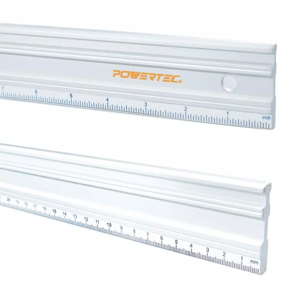 POWERTEC 18 in. Anodized Aluminum Straight Edge Ruler Etched in Both Millimeter and Inch Calibrations