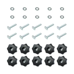POWERTEC T-Track Knob Kit with 7 Star 1/4 in.-20 Threaded Knobs, Bolts and Washers for Woodworking Jigs and Fixtures (Set of 10)