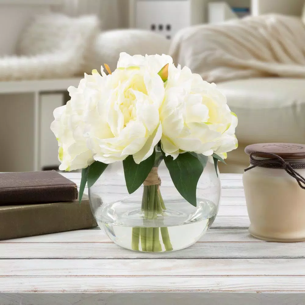Pure Garden 8 in. Rose Artificial Floral Cream Arrangement