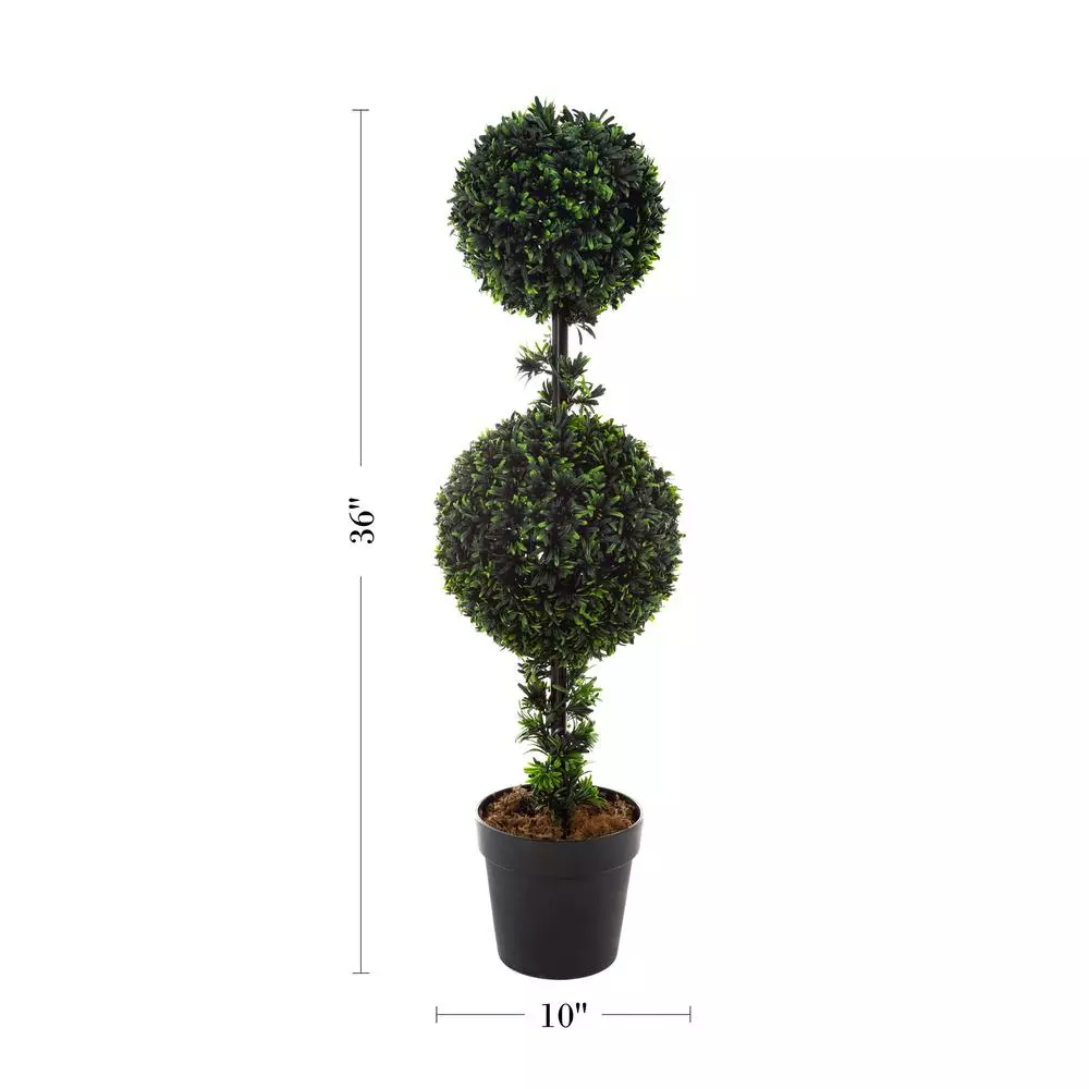 Pure Garden 36 in. Artificial Double Ball Podocarpus Topiary