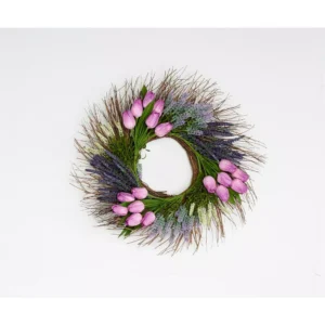 Worth Imports 22 in. Tulip Heather Wreath on Natural Twig Base in Purple