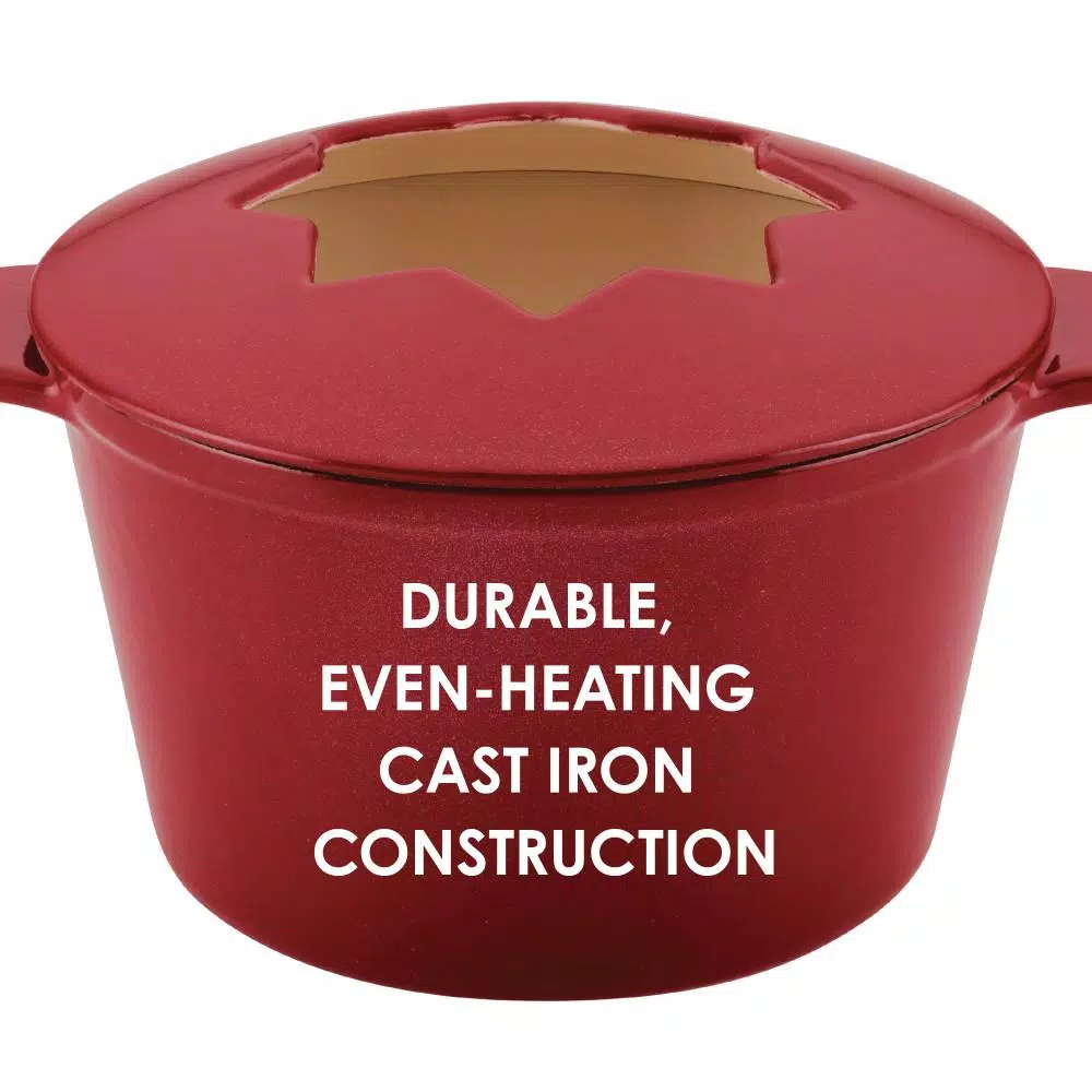 Rachael Ray Cast Iron Red Shimme Fondue Pot Set, 1.5-Quart
