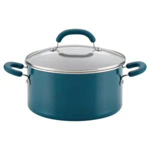 Rachael Ray Create Delicious 6 qt. Aluminum Nonstick Stock Pot in Red Shimmer with Glass Lid