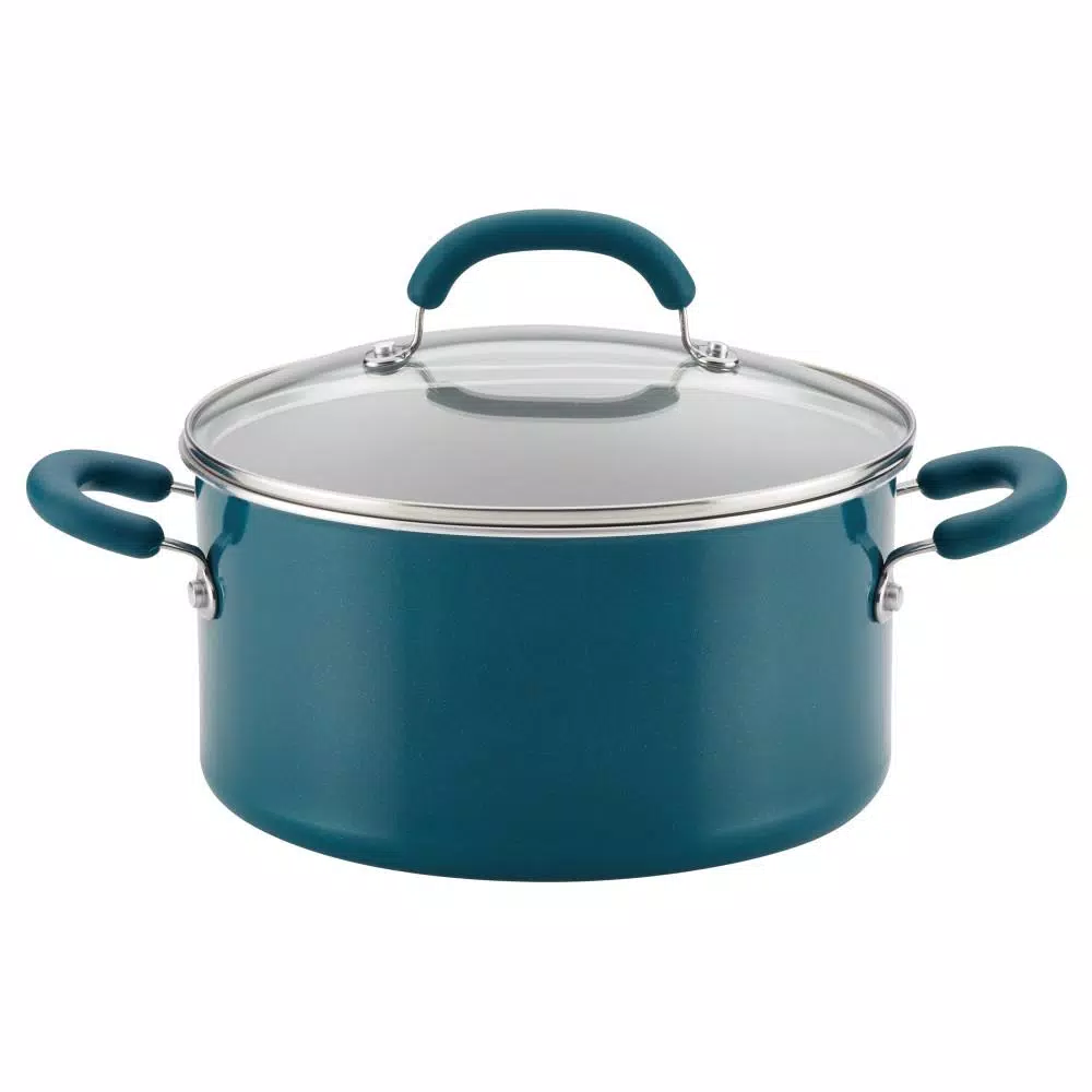 Rachael Ray Create Delicious 6 qt. Aluminum Nonstick Stock Pot in Red Shimmer with Glass Lid