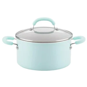 Rachael Ray Create Delicious 6 qt. Aluminum Nonstick Stock Pot in Teal Shimmer with Glass Lid