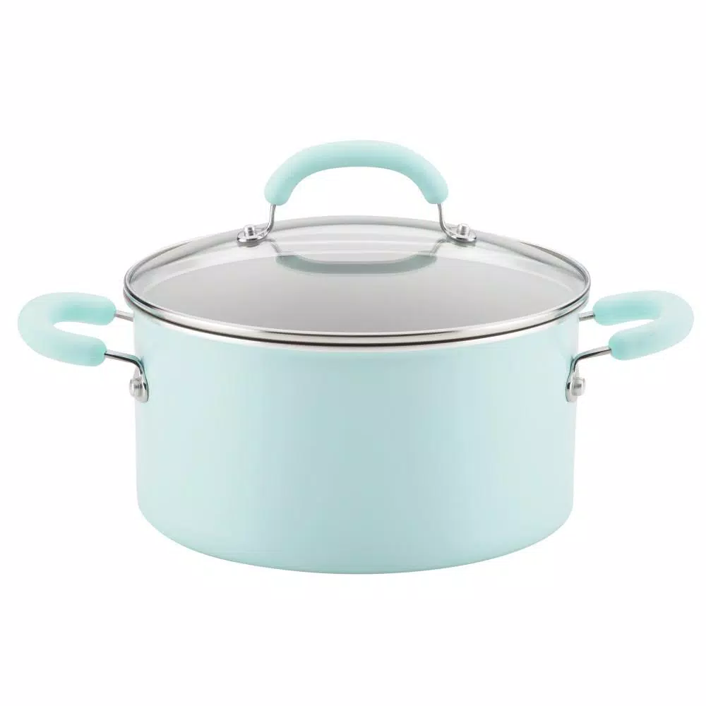 Rachael Ray Create Delicious 6 qt. Aluminum Nonstick Stock Pot in Teal Shimmer with Glass Lid