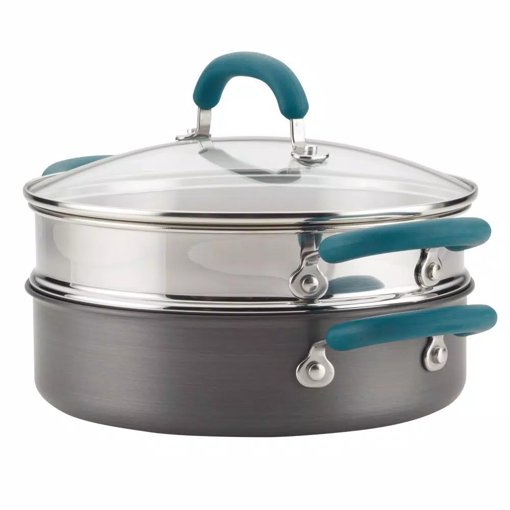 Rachael Ray 3 qt. Create Delicious Hard Anodized Aluminum Nonstick Steam Set, Gray