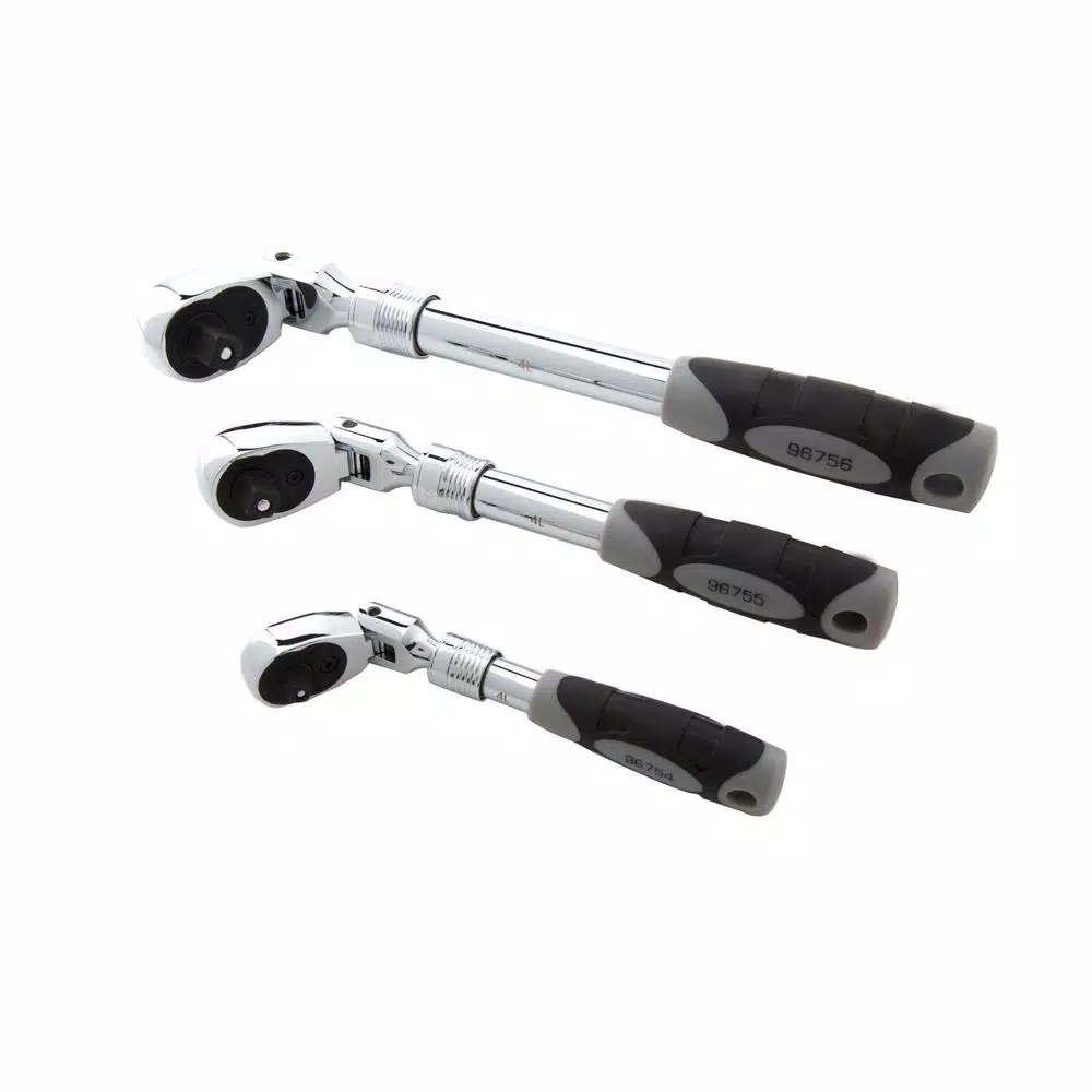 STEELMAN PRO 1/4 in., 3/8 in., and 1/2 in. Drive 72-Tooth Extendable Flex-Head Ratchet Set (3-Piece)