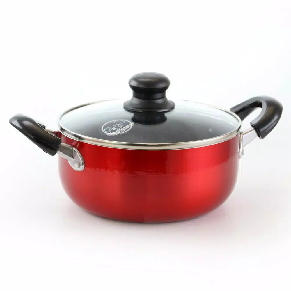 Better Chef 2 qt. Round Aluminum Nonstick Dutch Oven in Red with Glass Lid