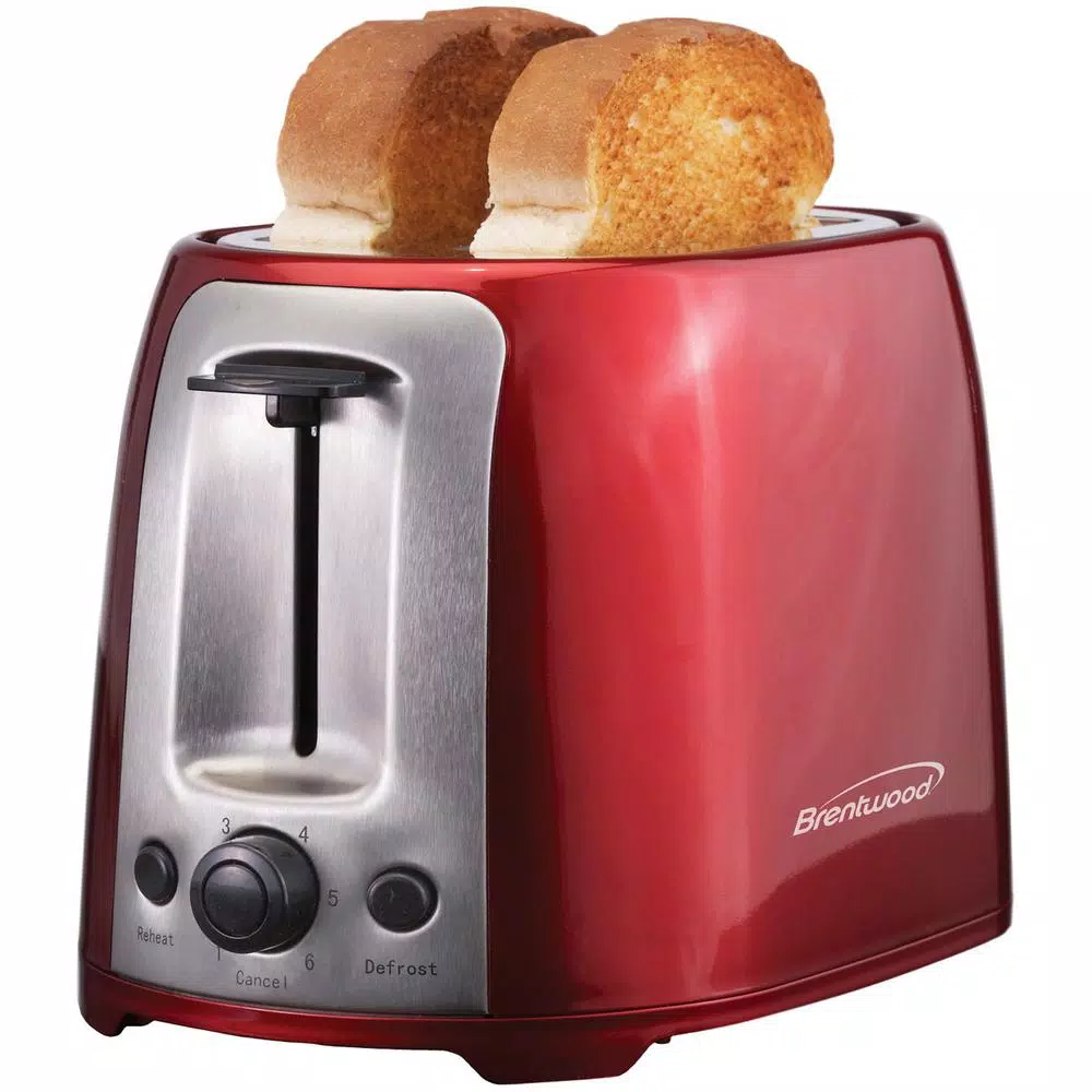 Brentwood Appliances 1-Cup Red Coffee Maker with Mug and 2-Slice Red Extra-Wide Slot Toaster