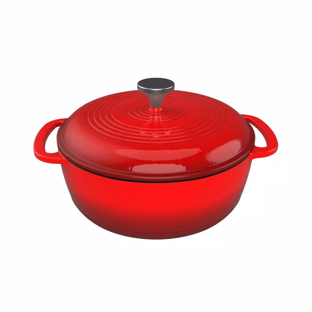 Classic Cuisine 6 qt. Round Cast Iron Nonstick Casserole Dish in Red with Lid
