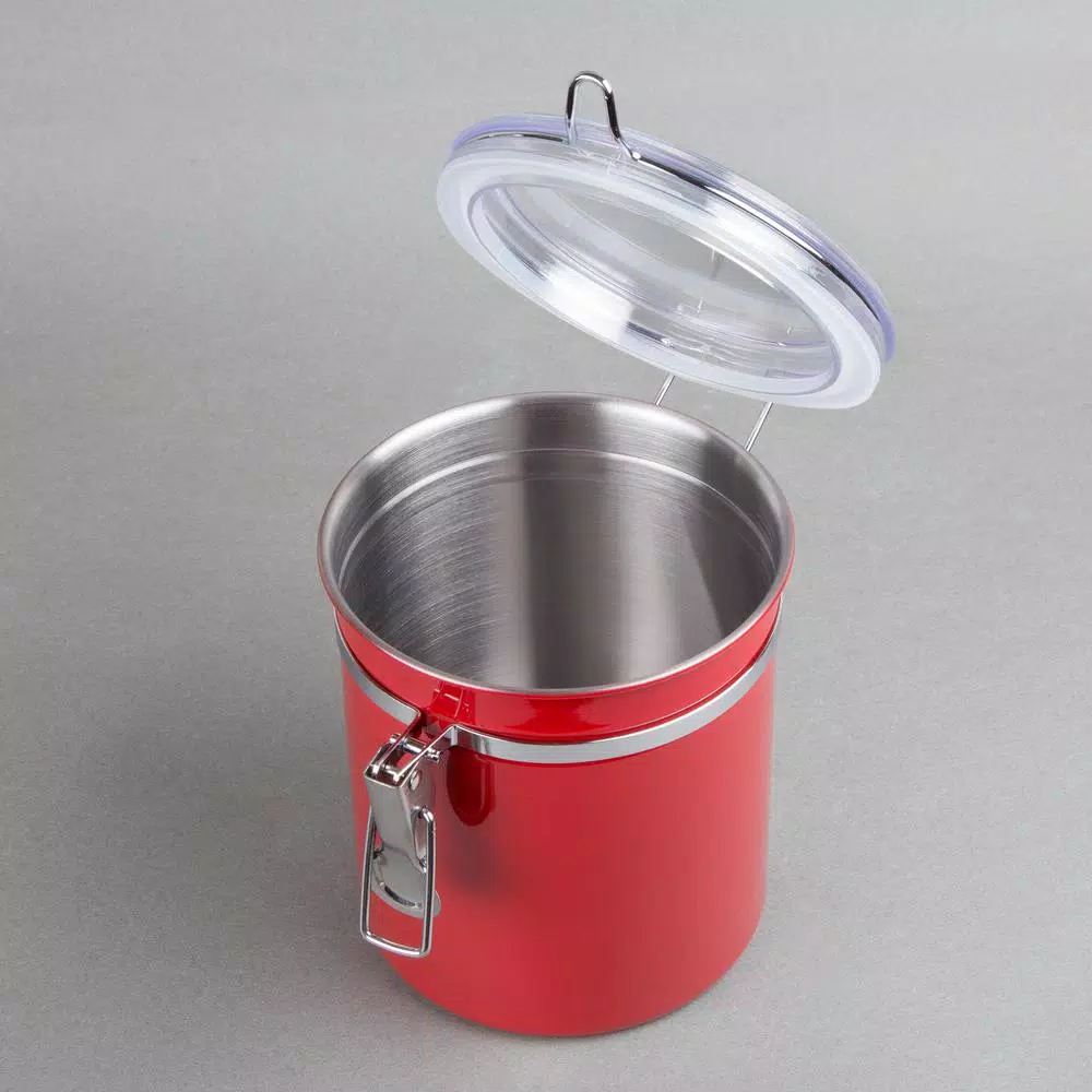 Creative Home Set of 4-Pieces Red Stainless Steel Canister Storage Container with Air Tight Lid and Locking Clamp