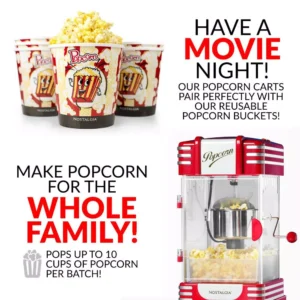Nostalgia Retro 300 W 2.5 oz. Red Popcorn Cart with Lighted Interior