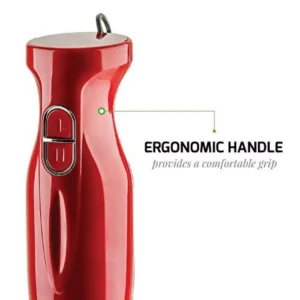 Ovente Immersion Blender, Stainless Steel Blades, 300W Multipurpose Hand Mixer, 2-Speed Settings, Red (HS560R)