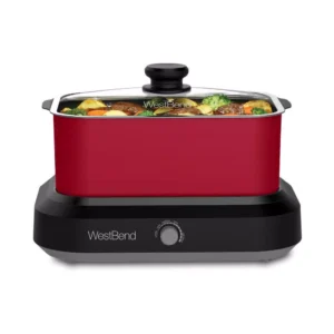 West Bend 5 qt. Red Non-Stick Versatility Slow Cooker with 5-Temperature Settings Includes Travel Lid and Thermal Tote