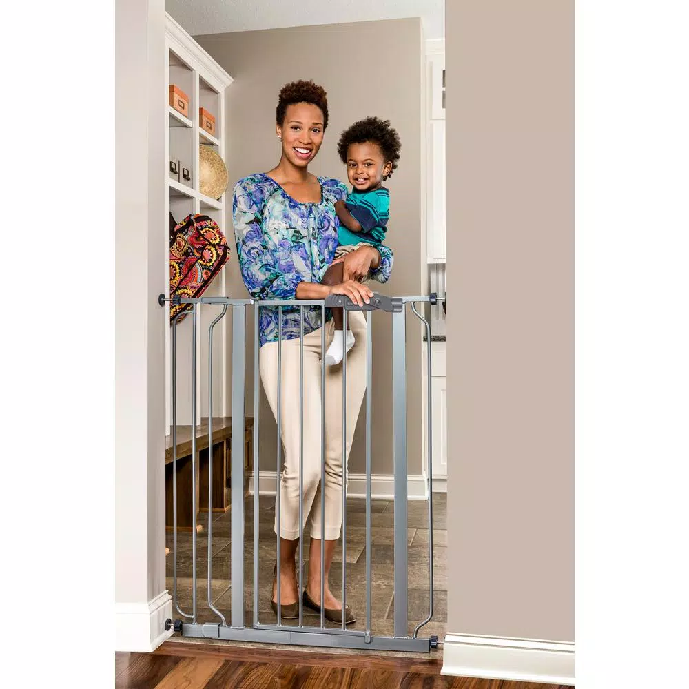 Regalo 41 in. Easy Step Extra Tall Platinum Metal Walk Through Gate