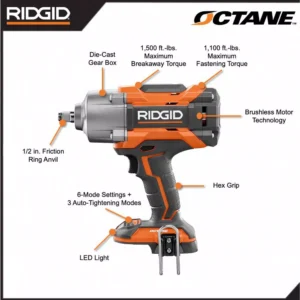 RIDGID 18-Volt OCTANE Cordless Brushless 1/2 in. High Torque 6-Mode Impact Wrench (Tool-Only) with Belt Clip