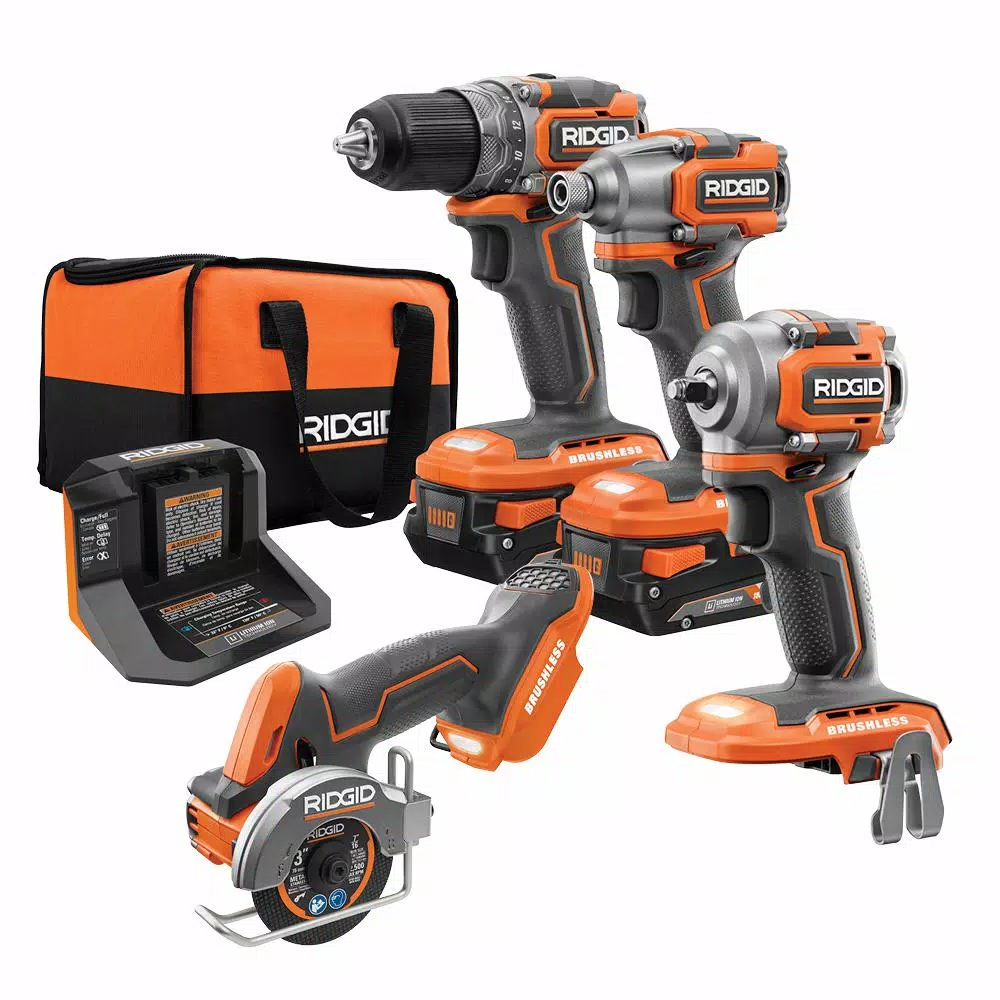 RIDGID 18V SubCompact Lithium-Ion Brushless 2-Tool Combo Kit with 3/8 in. Impact Wrench and 3 in. Multi-Material Saw