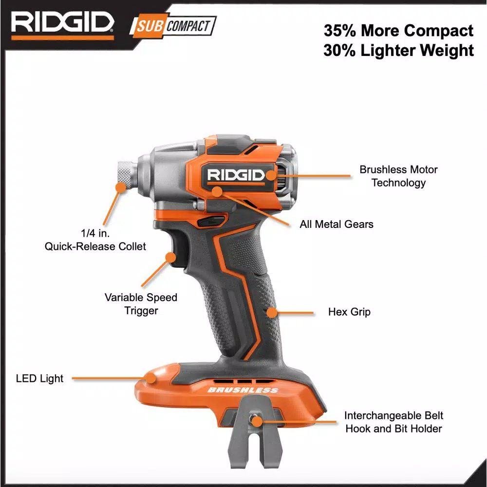 RIDGID 18V SubCompact Lithium-Ion Brushless 2-Tool Combo Kit with 3/8 in. Impact Wrench and 3 in. Multi-Material Saw