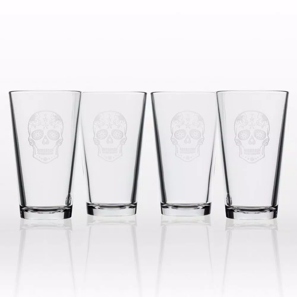 Rolf Glass Sugar Skull 16 oz. Pint Glass (Set of 4)