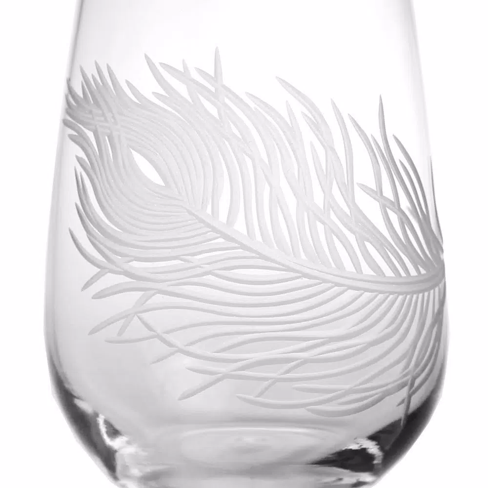 Rolf Glass Peacock 17 oz. Clear Stemless Wine Glass (Set of 4)