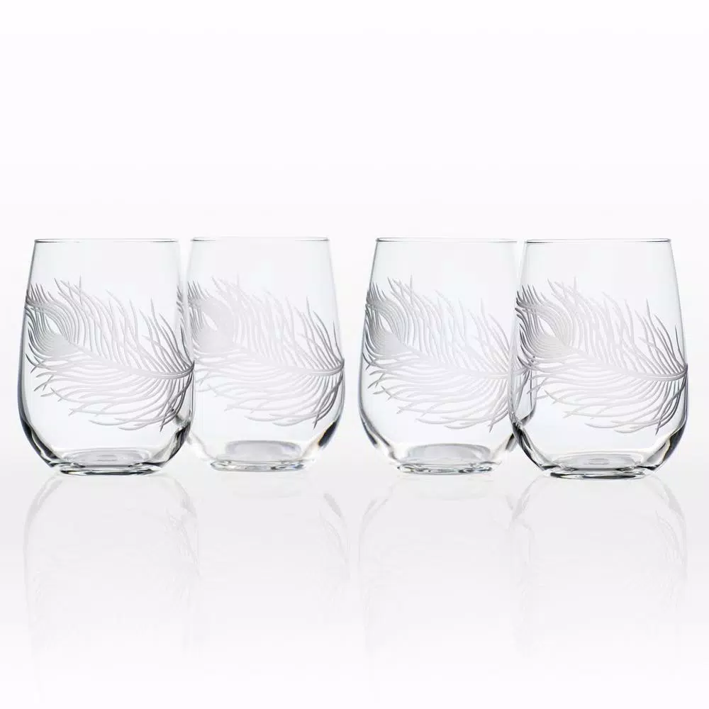 Rolf Glass Peacock 17 oz. Clear Stemless Wine Glass (Set of 4)