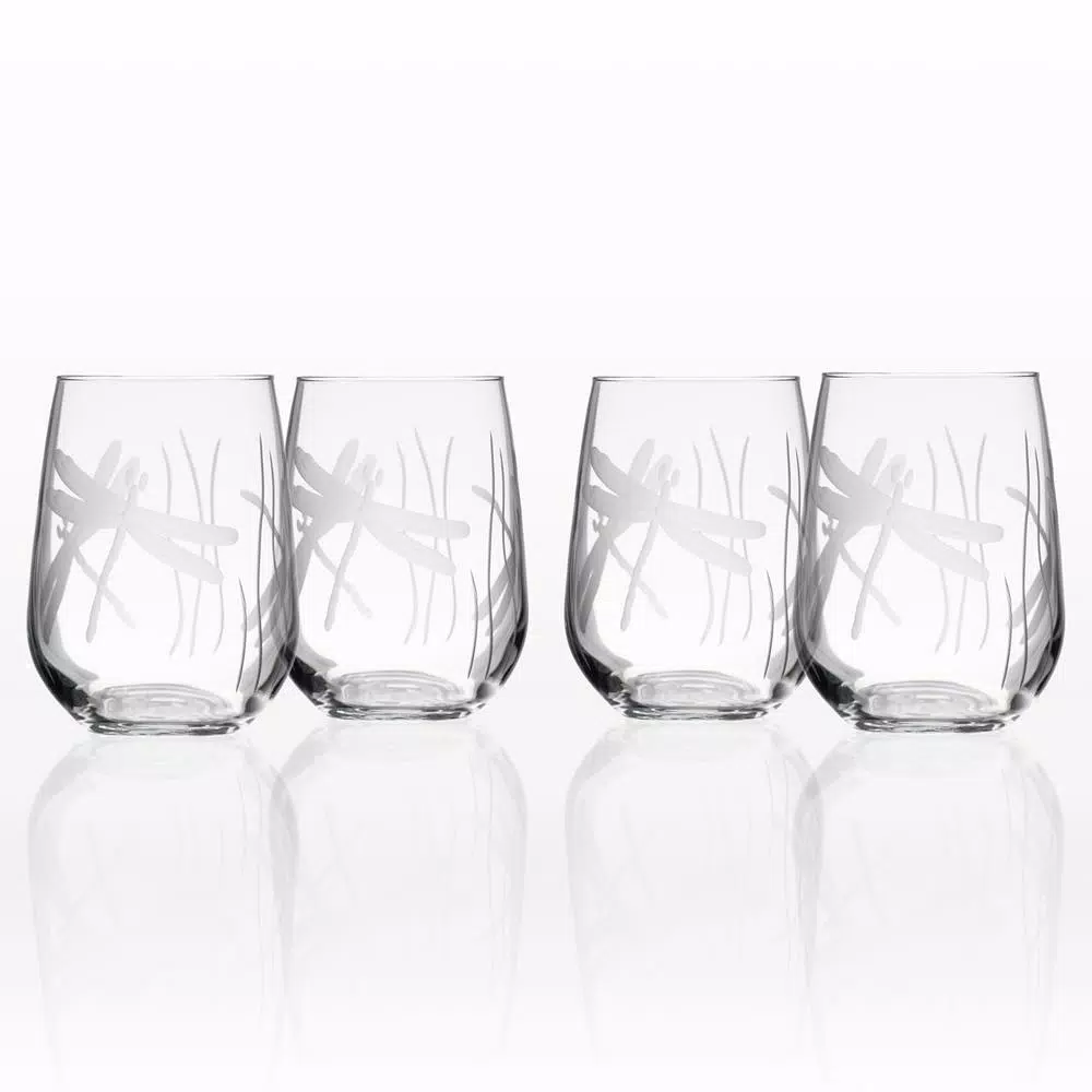 Rolf Glass Dragonfly 17 oz. Clear Stemless Wine Glass (Set of 4)