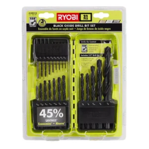 RYOBI Black Oxide Drill Bit Set (21-Piece) with BONUS 25FT Tape Measure