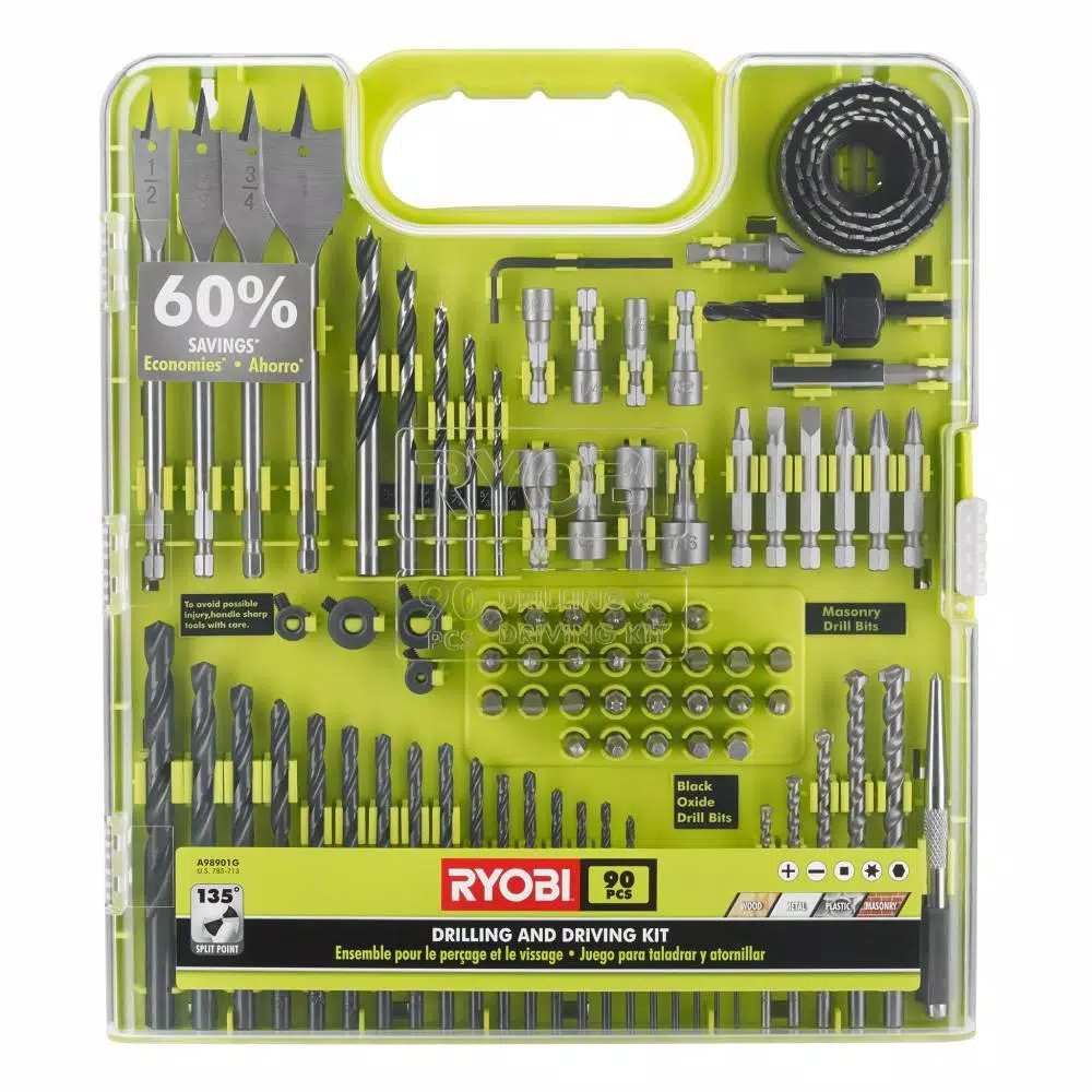 RYOBI Multi-Material Drill and Driver Kit (90-pc) With (8-pc) Impact Rated Driving Kit